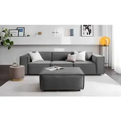 GENERICO - SECCIONAL MIA 3 CUERPOS + 1 BANQUETA GRIS oscuro + 3 cojines de regalo