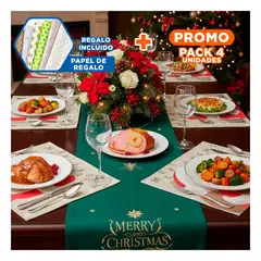 SKYBLOO - Pack4 Mantel Decorativo Santa Claus Estilo Elegante Beige Y+Papel Regalo