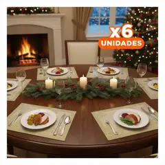 SKYBLOO - Pack6 Mantelito Dorado con Motivos de Pino y Copos de Nieve Set de 6 Y+Regalo Sticker