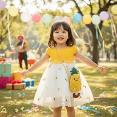 GENERICO - VESTIDO DE NIÑA CON BORDADO DE PIÑITA - INCLUYE CARTERITA