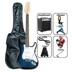 SOUND STAR - PACK Guitarra Eléctrica Azul con Amplificador Funda Afinador Cable y Accesorios