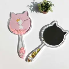 GENERICO - Espejo de mano en forma de gato con encapsulado de figuras