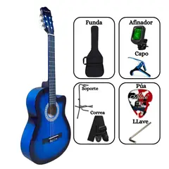 SOUND STAR - Pack Guitarra Acústica AZUL 39″ nylon incluido accesorios