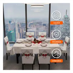 SKYBLOO - Mantel y Forro de Sillas Lazo Rojo para Decoracion Navidena de Color Blanco