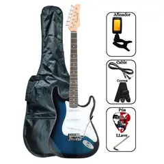 SOUND STAR - Guitarra Eléctrica Azúl con Funda Afinador Correa Cable y Accesorios