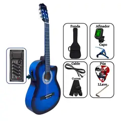SOUND STAR - Guitarra ELECTROACÚSTICA Azul 39″ nylon con accesorios