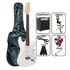 SOUND STAR - PACK Guitarra Eléctrica Blanco con Amplificador Funda Afinador Cable y Accesorios