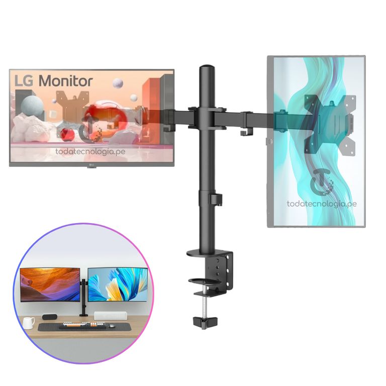 Soporte Rack Base de Monitor Dual 2 Pantallas Monitores Brazos Articulado 13 a 32 Pulgadas
