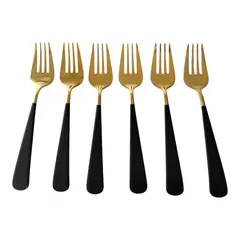 WELL BEING - Set de 6 tenedores de acero inoxidable color dorado con mango negro