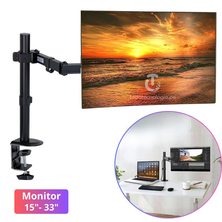 Rack Soporte de Monitor Ergonomico Brazo Articulado de mesa 13 a 33 Pulgadas