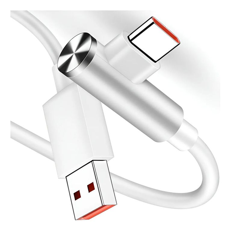 Cable Tipo C 90° Carga Rápida 6a 33w 67W 120w 180cm Blanco