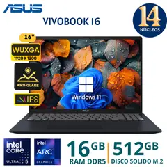 ASUS - Laptop VivoBook 16 X1607CA-MB058 Intel Core Ultra 5 - 255H,16"WUXGA,Ram 16Gb,SSD 512Gb,Windows 11