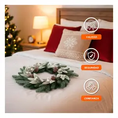 RYBIU IMPORT - Corona Navideña Verde y Blanca Con Frutos Blancos y Piñas 33cm Para Decoración De Hogar