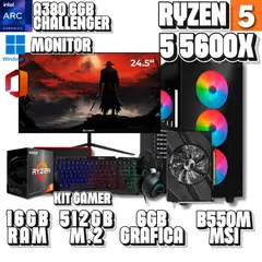 AMD - PC Gamer Ryzen 5 5600X con Intel Arc A380 6GB, 16GB RAM, SSD 512GB, Monitor 24
