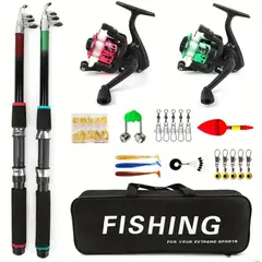 GENERICO - KIT 2 CAÑAS DE PESCAR CON ACCESORIOS 1.60 M