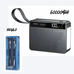 REMAX - CARGADOR PORTÁTIL with Light 60,000 mAh 100W+22.5w MODELO FP-6 + CABLE TIPO C
