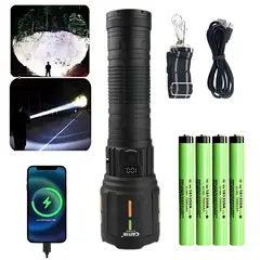 LIDIMI - Linterna Táctica LED TG 60W Largo Alcance 2000m Recargable USB-C