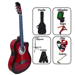 SOUND STAR - Pack Guitarra Acústica ROJO 39″ nylon incluido accesorios
