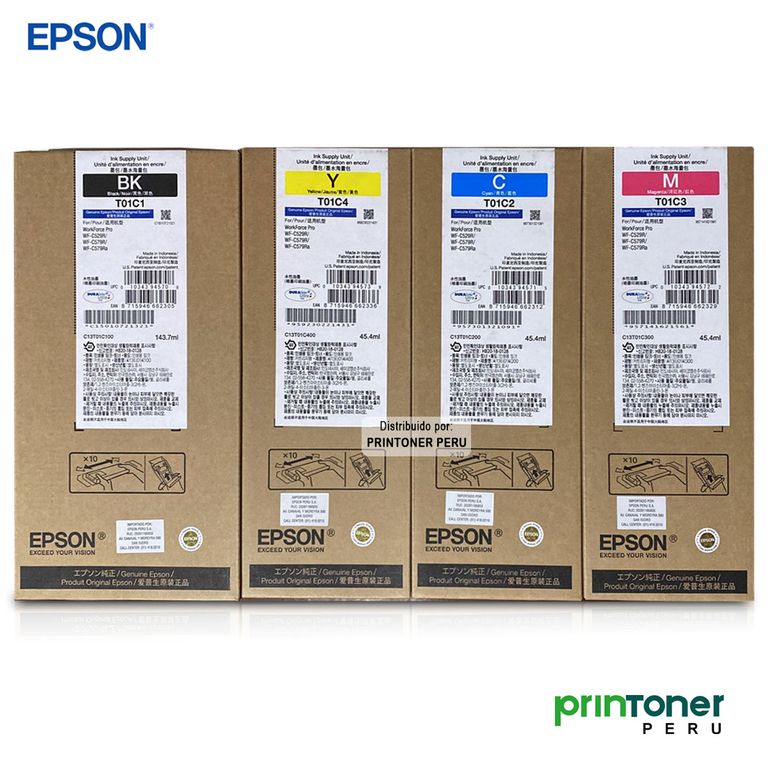 Tinta T01C kit Completo de 4 Colores BK C M Y WF-C529R, C579R, C579Ra