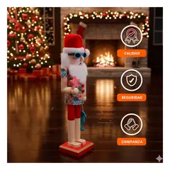 GENERICO - Muñeco Cascanuez Playero con Estrella y Caballito para Decoracion Navideña Azul y Rojo 38 cm