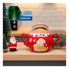 GENERICO - Azucarero Navideño para Mesa o Cocina con Diseño Cascanuez Rojo y Blanco Y+Guirnalda Nav