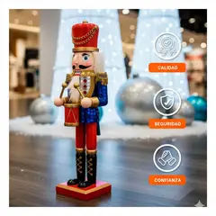 GENERICO - Muñeco Cascanuez Lentejuelas con Sombrero Cadenas y Tambor para Navidad Azul y Rojo 60 cm