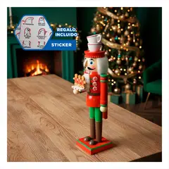 GENERICO - Muñeco Cascanuez Navideño con 3 Jengibres para Decoración Rojo y Verde 38 cm Y+Regalo Sticker