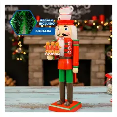 GENERICO - Muñeco Cascanuez con Jengibres Para Decoración Navideña Rojo y Verde 38 cm Y+Guirnalda Nav