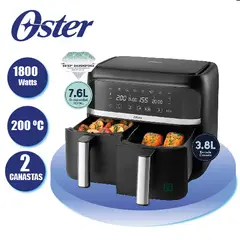 OSTER - Freidora de Aire Dual 7.6 L Digital con recubrimiento DiamondForce CKSTAF7