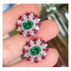 LA TIENDA 88 JOYAS Y ACCESORIOS - La Tienda 88 - Aretes Colgantes Cristales Mujer De Fiesta bañado Oro18k - Blanco