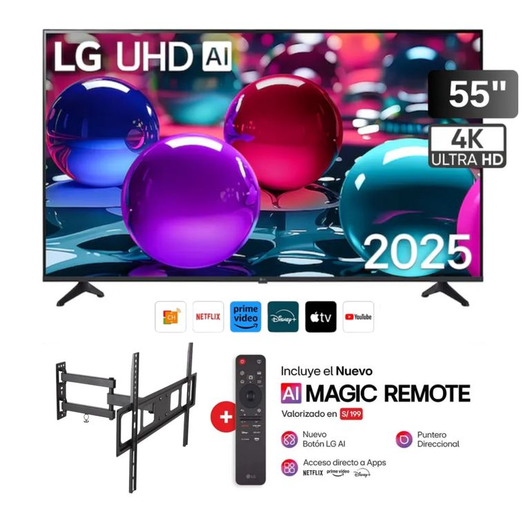 Televisor 55" Smart UHD 4K Thinq Ai 55UA7300PSB + Rack Giratorio - Nuevo 2025