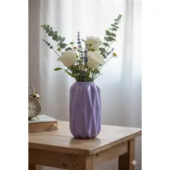 NACIONAL - Florero Plisado Redondo Lila de Cerámica estilo moderno