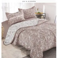 MINGDA - Cubrecama Bordado + Juego de Sábanas 2 Plazas 100% Algodón