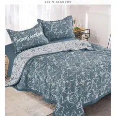 MINGDA - Cubrecama Bordado + Juego de Sábanas Queen 100% Algodón