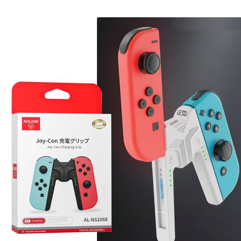 2 en 1 Mando Soporte + Cargador Grip Joycon Estacion Agarre AOLIOM para Nintendo Switch / Oled Usb C