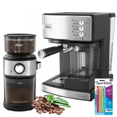 OSTER - Kit Cafetera Espresso PrimaLate 15 bares mas Molinillo de cafe