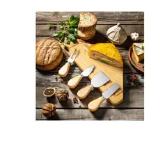 GENERICO - JUEGO DE 4 CUCHILLOS PARA QUESO DE ACERO INOXIDABLE CON MANGO DE BAMBU