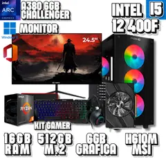 INTEL - PC Gamer Core i5 12400F 16GB RAM SSD M.2 512GB GPU 6GB Monitor 24" + Kit Gamer 4 en 1