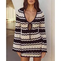 GENERICO - Vestido tejido manga larga modelo rayado en hilo tacto