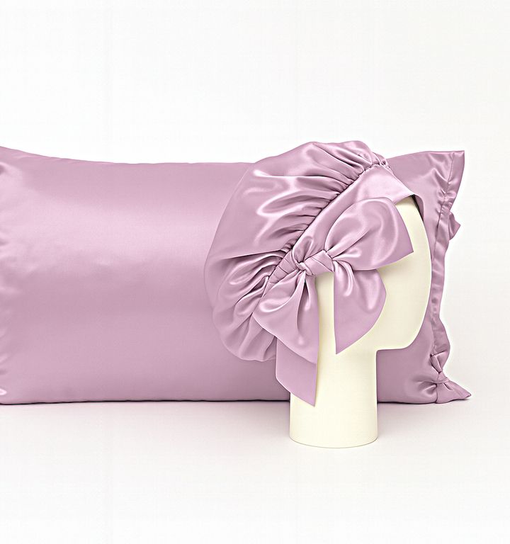 Set de saten malva GORRO +FUNDA