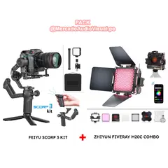 FEIYUTECH - Gimbal Estabilizador FEIYU SCORP 3 KIT para cámaras DSLR + ZHIYUN LUZ LED FIVERAY M20C COMBO