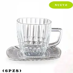 ICHIMATSU - Set de Tazas con platos de vidrio Rayas 90 ml x6 piezas