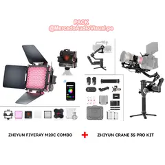 ZHIYUN - Gimbal Estabilizador CRANE 3S PRO - Soprota 6 Kg + LUZ LED FIVERAY M20C COMBO