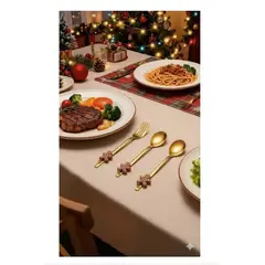 GENERICO - Set de Cubiertos Navideños A1 PREMIUM JENGIBRE DORADOS