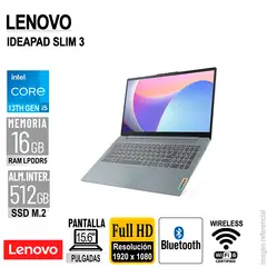 LENOVO - LAPTOP IDEAPAD SLIM 3 15.6" FHD TN CORE I5-12450H 2.0/4.4GHZ 16GB LPDDR5-4800 SIN SISTEMA OPERATIVO