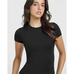 GENERICO - CAMISETA DE LYCRA MANGA CORTA MUJER - TOP ENTALLADO MANGA CORTA MUJER