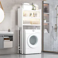 GENERICO - ESTANTE ORGANIZADOR DE LAVADORA 3 NIVELES CON PUERTA - COLOR BLANCO