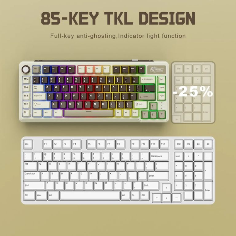 Teclado Mecánico Inalámbrico Español RK-L75 Gris Moca