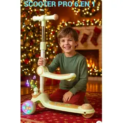 GENERICO - SCOOTER PRO MUSICAL ASIENTO PLEGABLE ALTURA REGULABLE RUEDAS GOMA LUCES 6 EN 1 RESISTENCIA PREMIUM