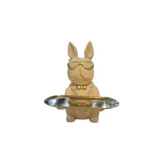 GENERICO - Adorno Decorativo de Perro con Bandeja Dorada - Adorno Elegante para Sala Regalo Ideal